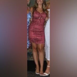 Red Patterned Silk Dress with Cutout